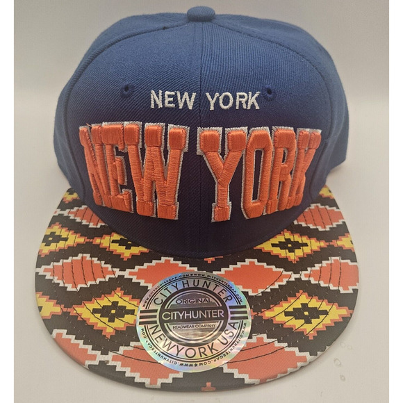 New York Hat Cap Snapback Retro Hip Style Aztec Pattern Flat Brim Peak Baseball - Picture 1 of 12